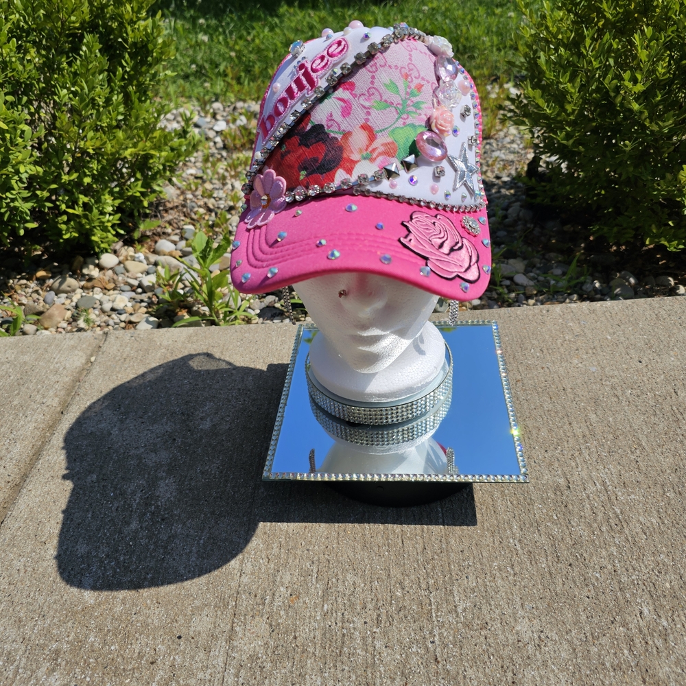 Pink and White Embellished Cap